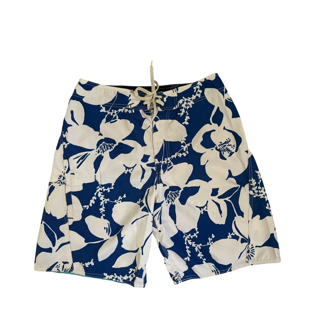 American Eagle Mens Blue White Floral Board Shorts Swim Trunks Size 32